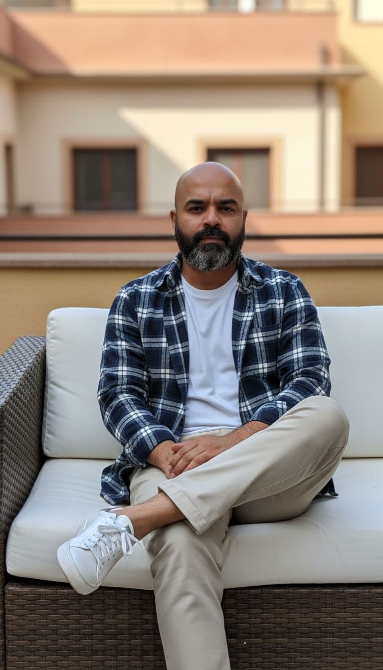 AI generated: a stylish young man with a lean, toned physique (around 57 kg, 5'6 tall) — his beard remains unchang...
