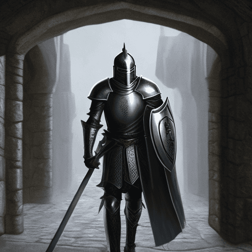 AI generated: A knight appears. Tall, strong and self-assured, he wears gleaming silver armor and a helmet masking...
