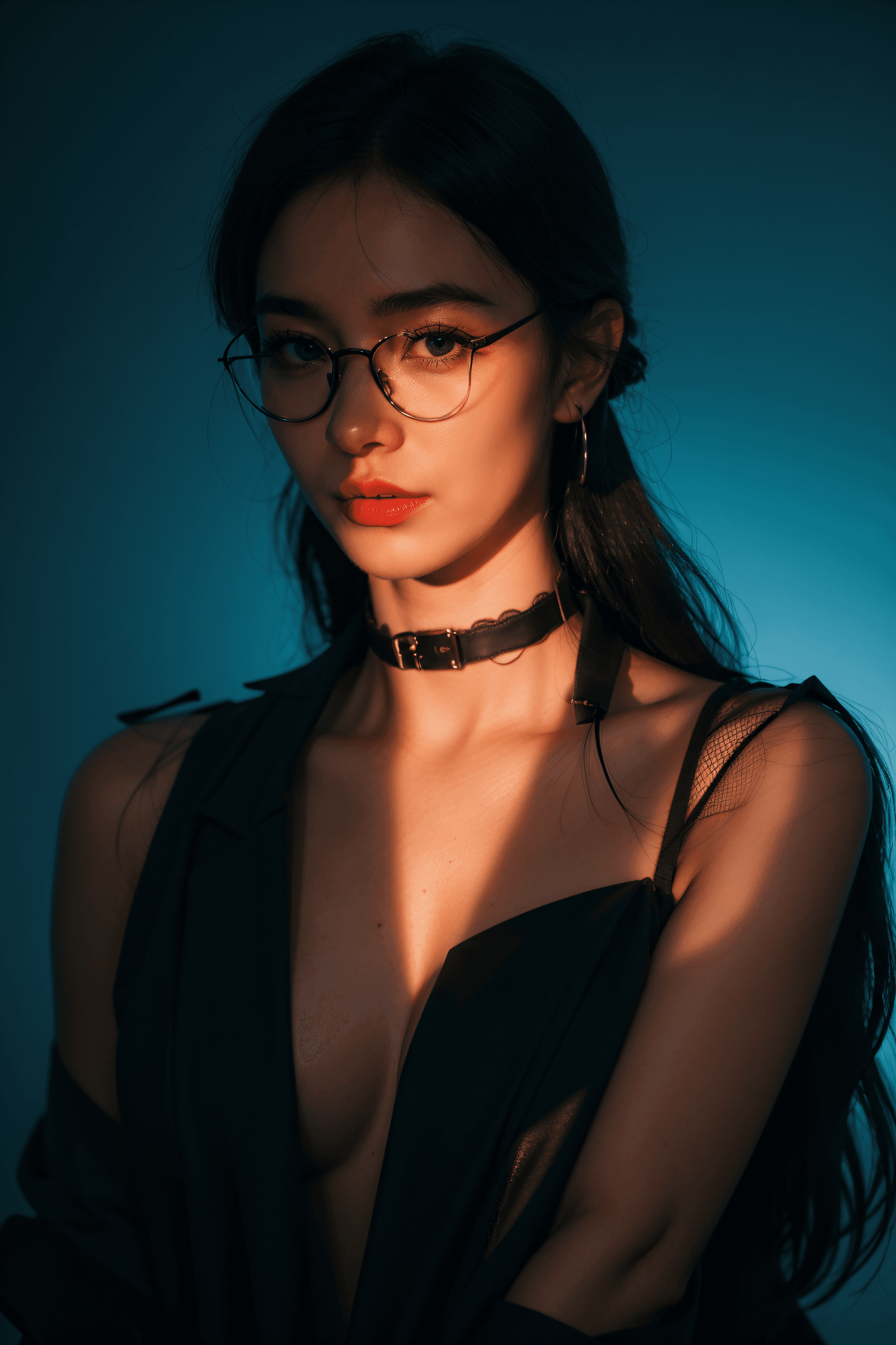 AI generated: <lora:DarkLighting:0.65>,1 girl, (in the dark:1.2, dark scene),orange light, orange spotlight:1.2,si...
