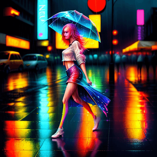 AI generated: Gorgeous girl of summer,  walks in rain, detailed, cinematic, scenic, beautiful, vibrant colors, enh...