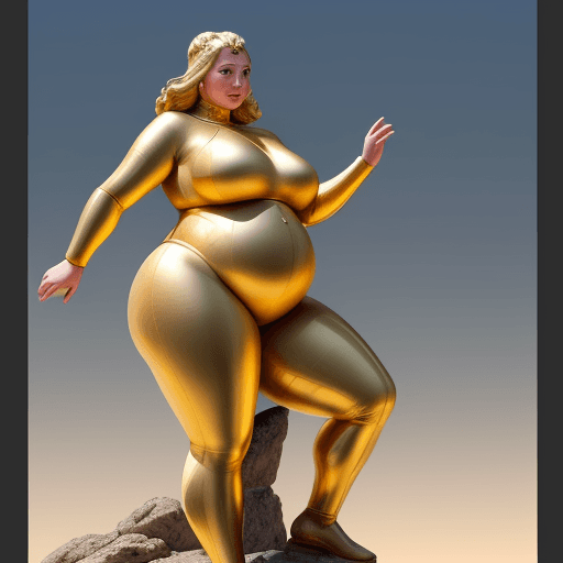 AI generated: a futuristic fat woman poses with on a mountain, roman style and light gold, dynamic figure studies,...