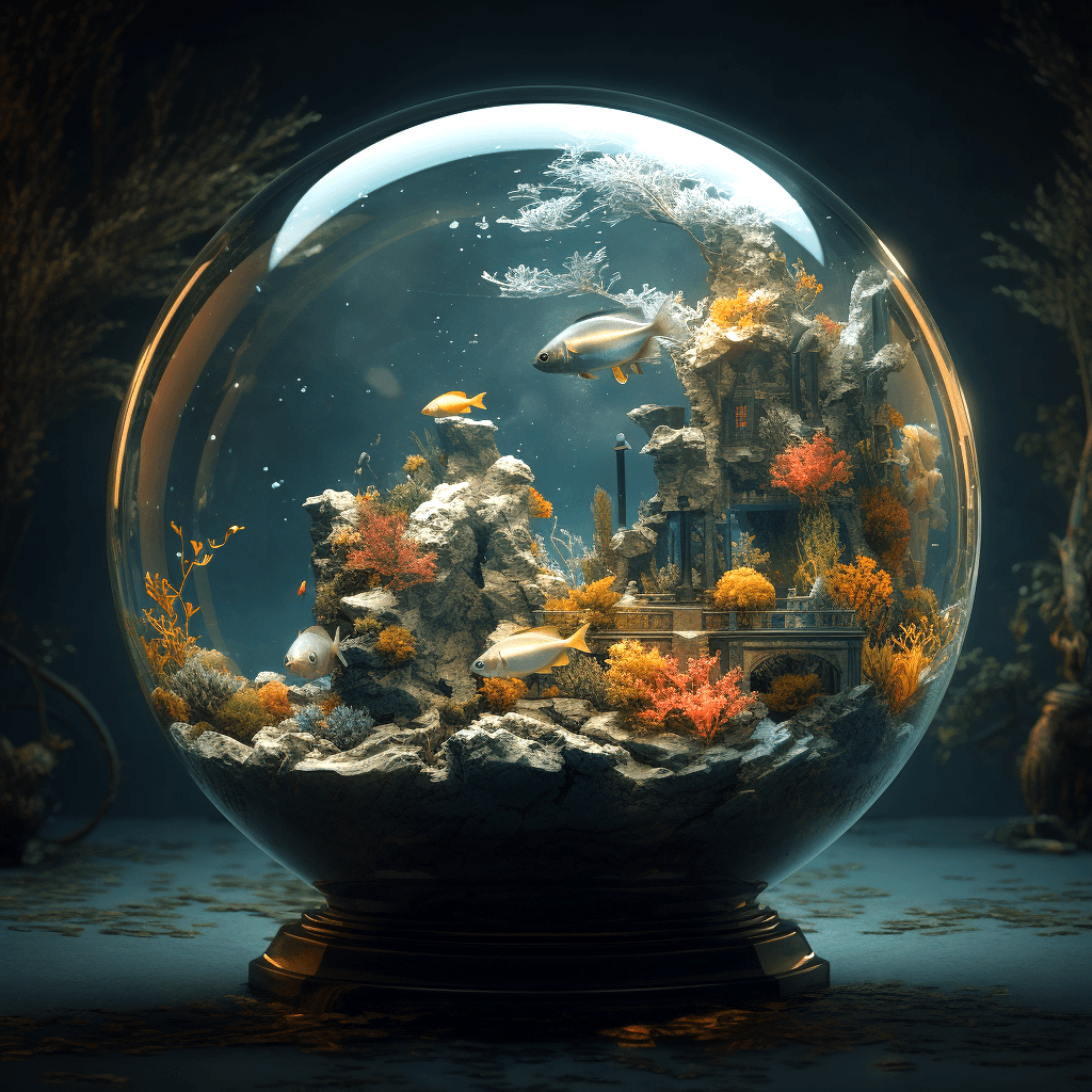AI generated: planet earth in a fish tank, rembrandt, cgsociety, artstation