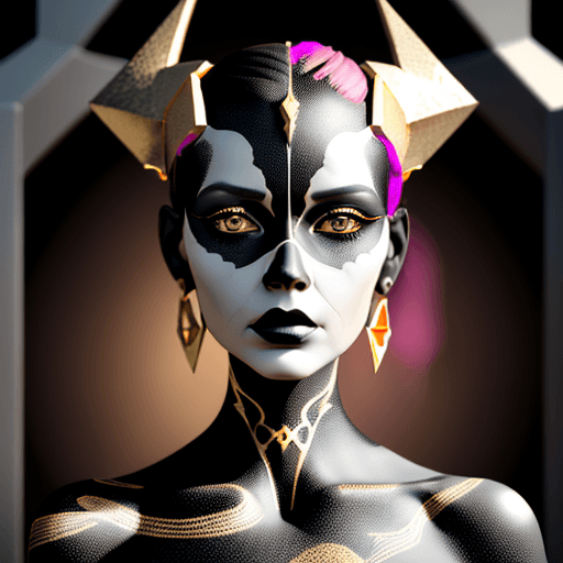 AI generated: portrait of a woman, body art, black, pink, white, abstraction, sculpted, shading, bold, 3D, UHD, fr...