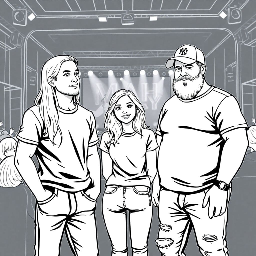 AI generated: Composition:(2 men, 1 woman)
Three friends at a Mariah Carey concert watching her perform live on s...