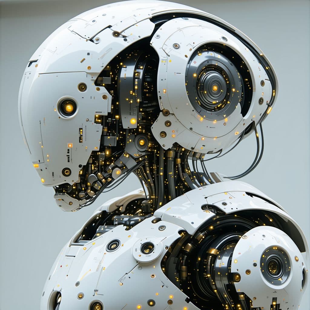 AI generated: An unbelievably intricate robotic humanoid, the pinnacle of artificial intelligence, a robotic shell...