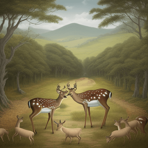 AI generated: Rural artwork with sika deer and ginseng themes


