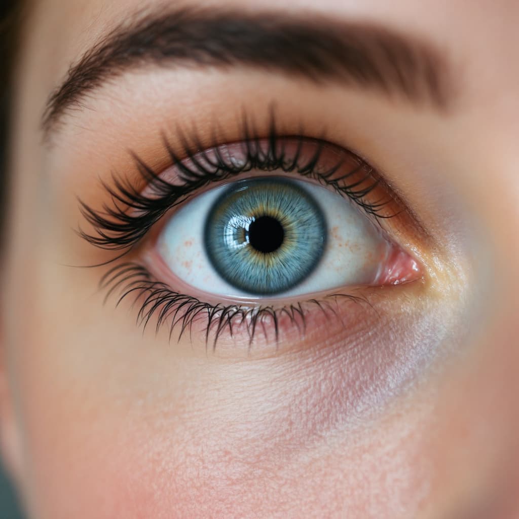 AI generated: female eye with enlarged pupil 
