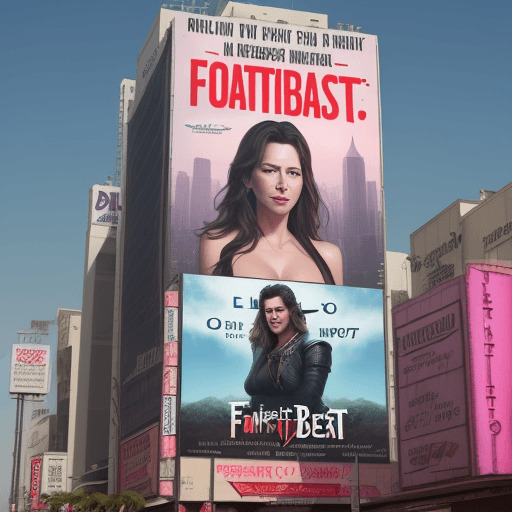 AI generated: A photorealistic billboard that mimics the Hollywood signboard with the text “FANTASYBEST.”