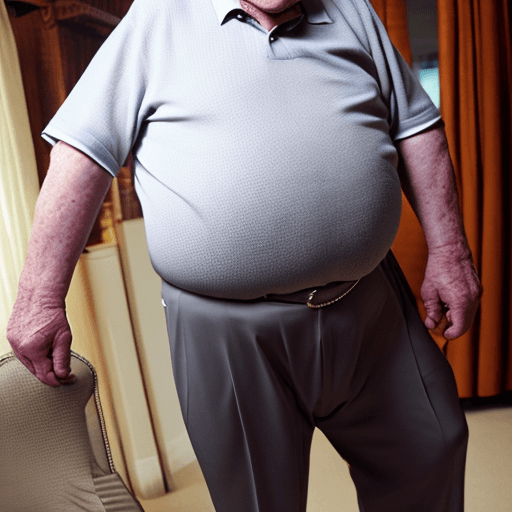 AI generated: Elderly man, big ass, dress pants, thick legs, chubby, feeling his own ass, no body deformities, NSF...