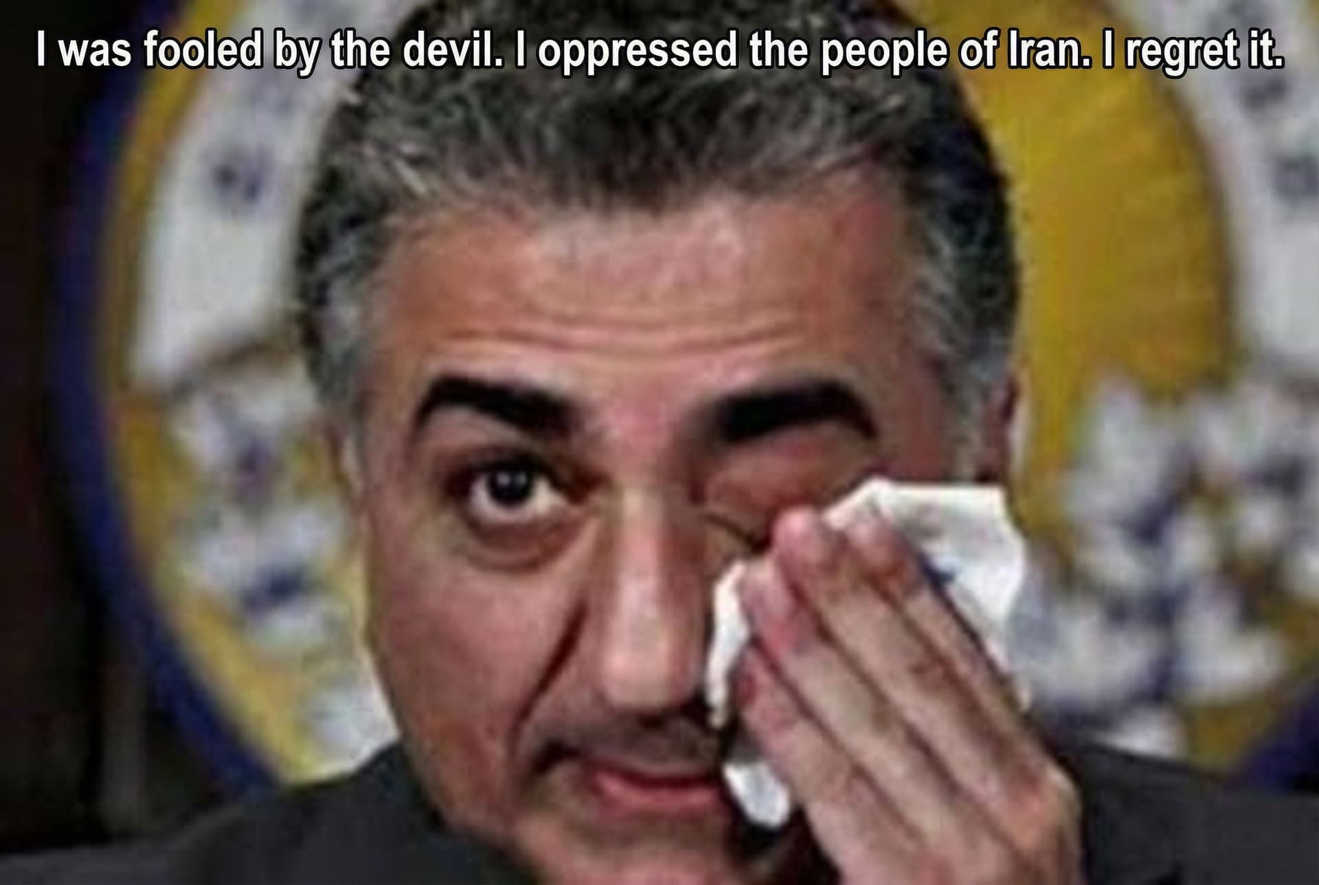 AI generated: بالای سرش بنویسI was fooled by the devil.I oppressed the people of Iran.I regret it.