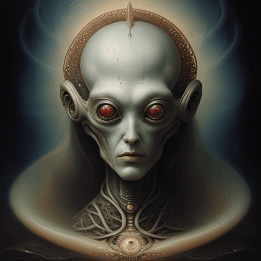 AI generated: futurism, portrait of a surreal bizarro alien creature, by Tom Bagshaw Agostino Arrivabene, extremel...
