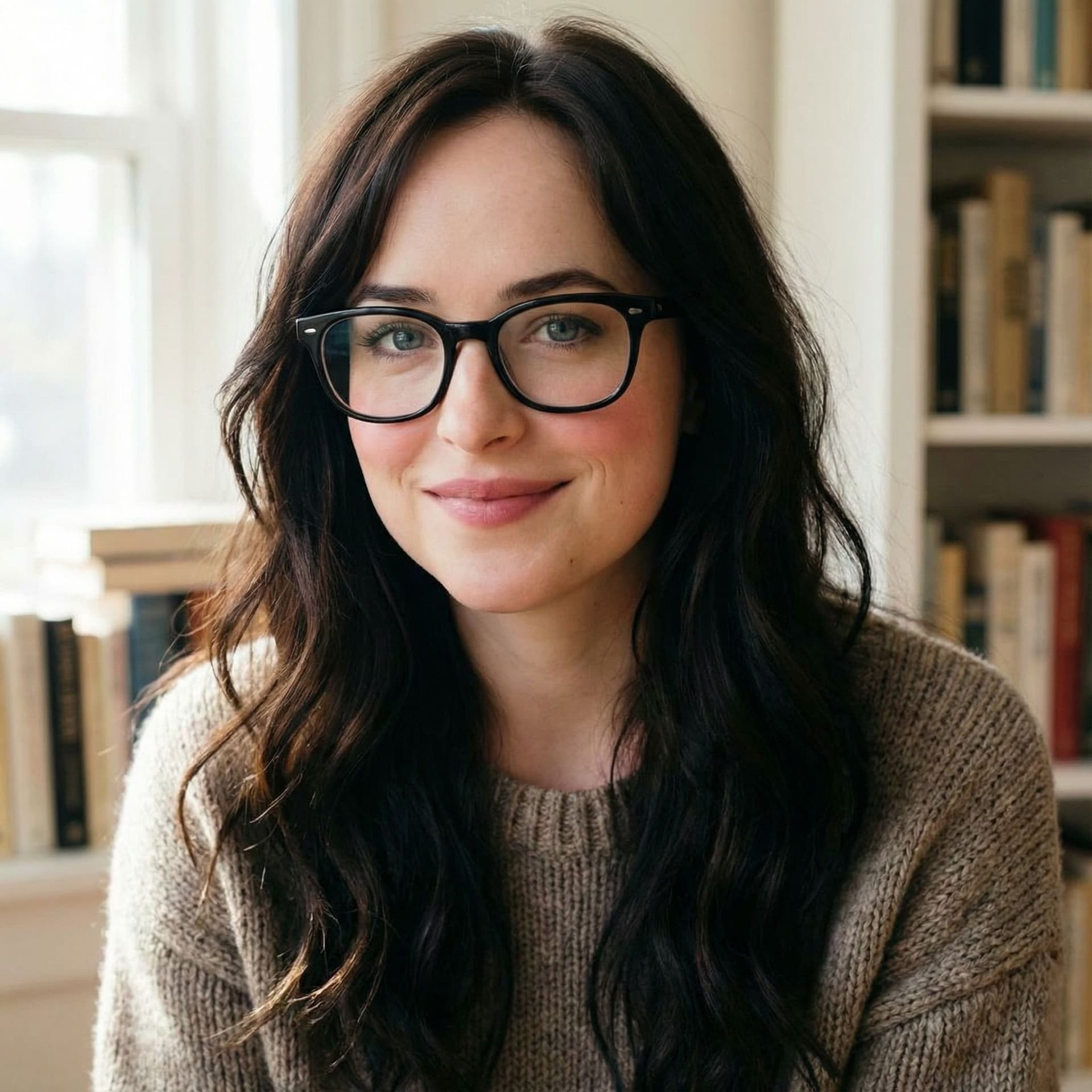 AI generated: a realistic photo of a [very pretty 26 year old woman], with [long, wavy, dark hair], looks like [Da...