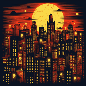 AI generated: Colorful abstract vector, illuminate the vibrant energy of downtown, by John Kenn Mortensen, with so...