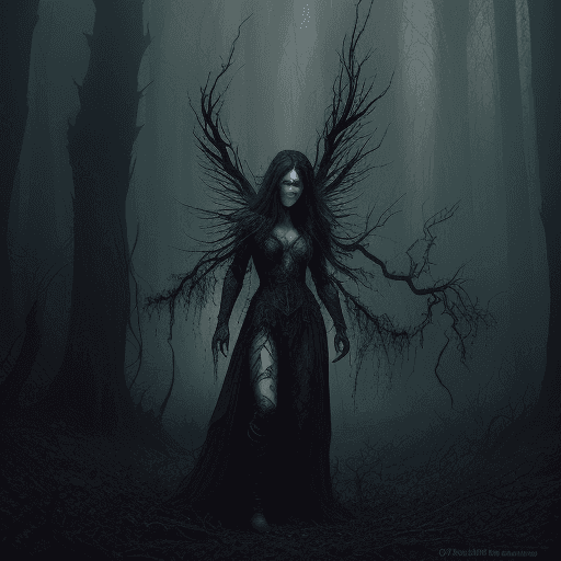 AI generated: lightning fire,smoke,Epic Scene with a Dark Fairy,glowing,misty, uhd photorealisitc authentic psycho...