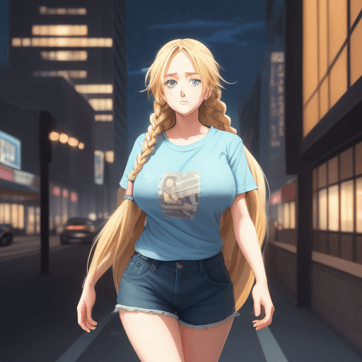 AI generated: perfect anime illustration, 1girl, woman, long hair, braided, blonde hair, hazel eyes, (huge breasts...