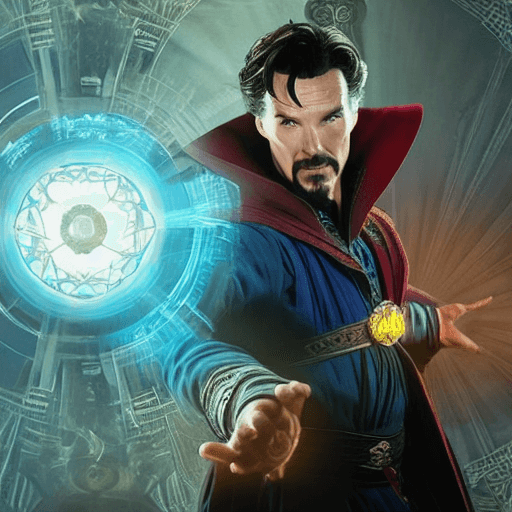 AI generated: Doctor Strange realizando un hechizo complejo con sus manos, masterpiece, octane render, 8k, raytrac...