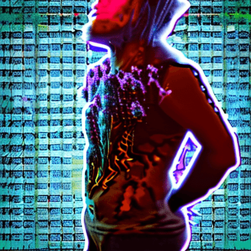AI generated: neonpunk style 20-year-old A full body full face shot of a scary creepy android, state of decay and ...