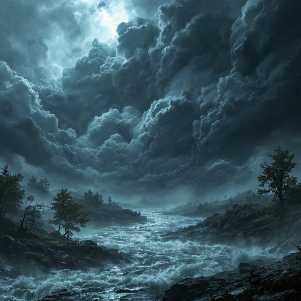 AI generated: hyper-maximalism, ultra detailed photorealistic, roiling tornadic storms and untamed nature material...