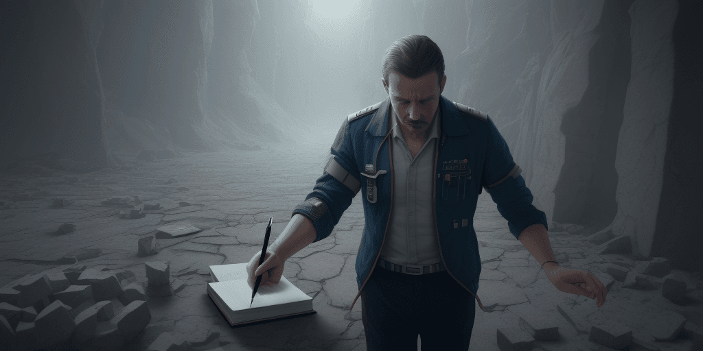 AI generated: A man who cannot find his pen where he dropped it , reality , 8k , hd , simulation world , fantastic...