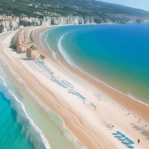AI generated: tilt-shift drone photo of a beach in the south of france