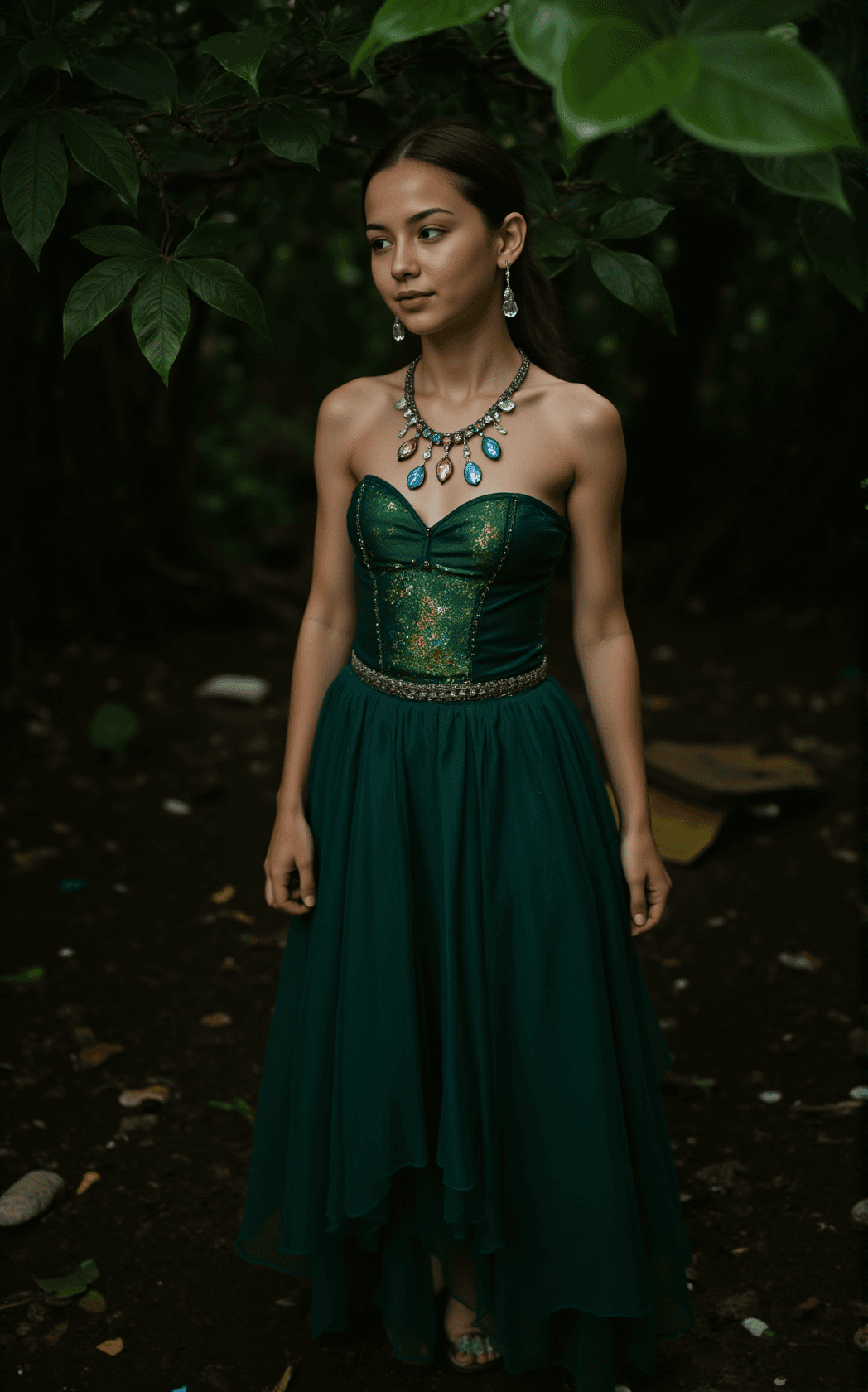 AI generated: In the heart of a lush, rain-soaked jungle, where the air is thick with humidity and the ground is a...