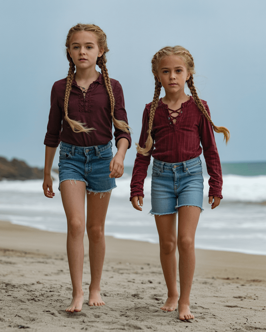 AI generated: professional photo shoot of two  8 year old female in a highly detailed, blonde braided hair, wearin...