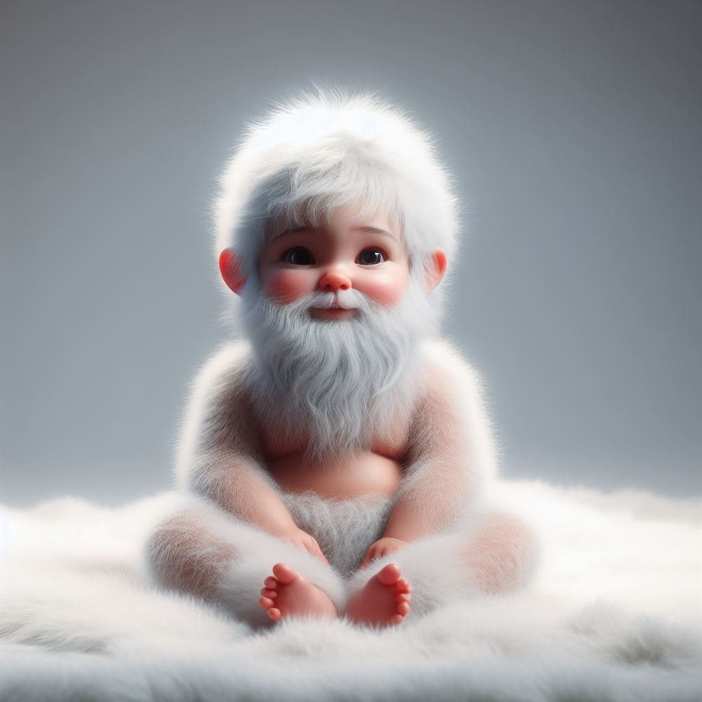 AI generated: Papai Noel as a baby, a full body shot studio portrait, Commercial photography, white lighting, stud...