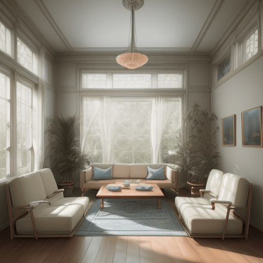 AI generated: High resolution photography interior design, dreamy sunken living room conversation pit, wooden floo...