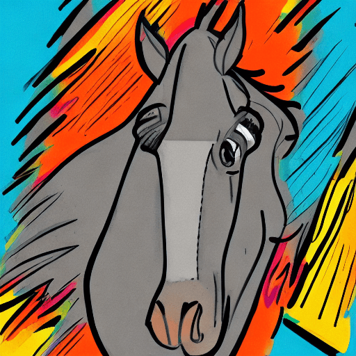 AI generated: illustrated drawing of a comedic horse with enflared nostrils and a funny face, in the style of comi...