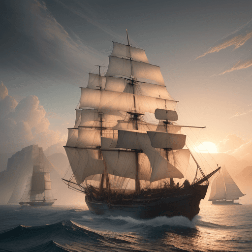 AI generated: Photo of a ultra realistic sailing ship, dramatic light, pale sunrise, cinematic lighting, battered,...