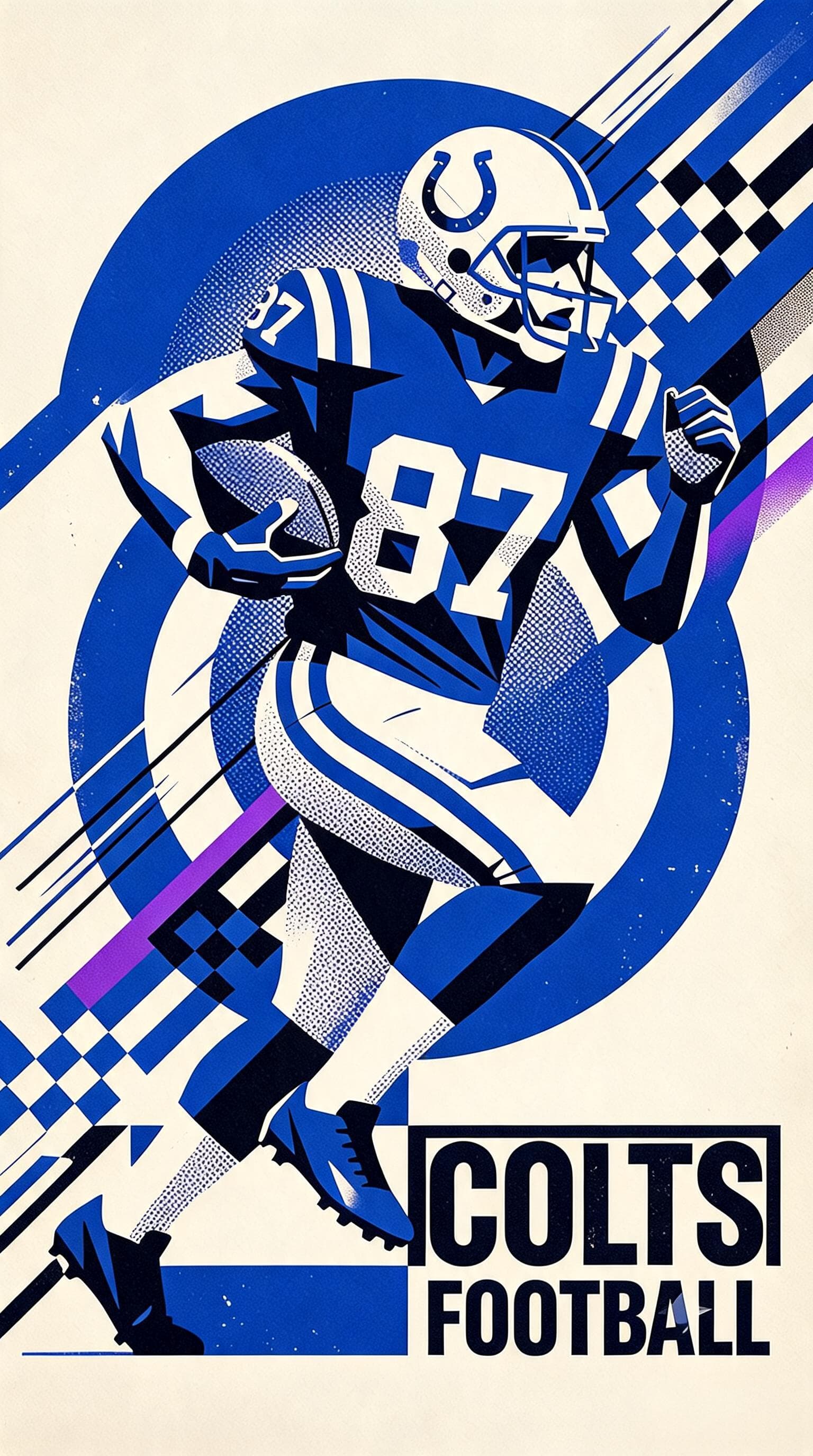 AI generated: Un joueur de football américain de l'équipe des Colts d'Indianapolis, Couleurs Dominantes un trio co...