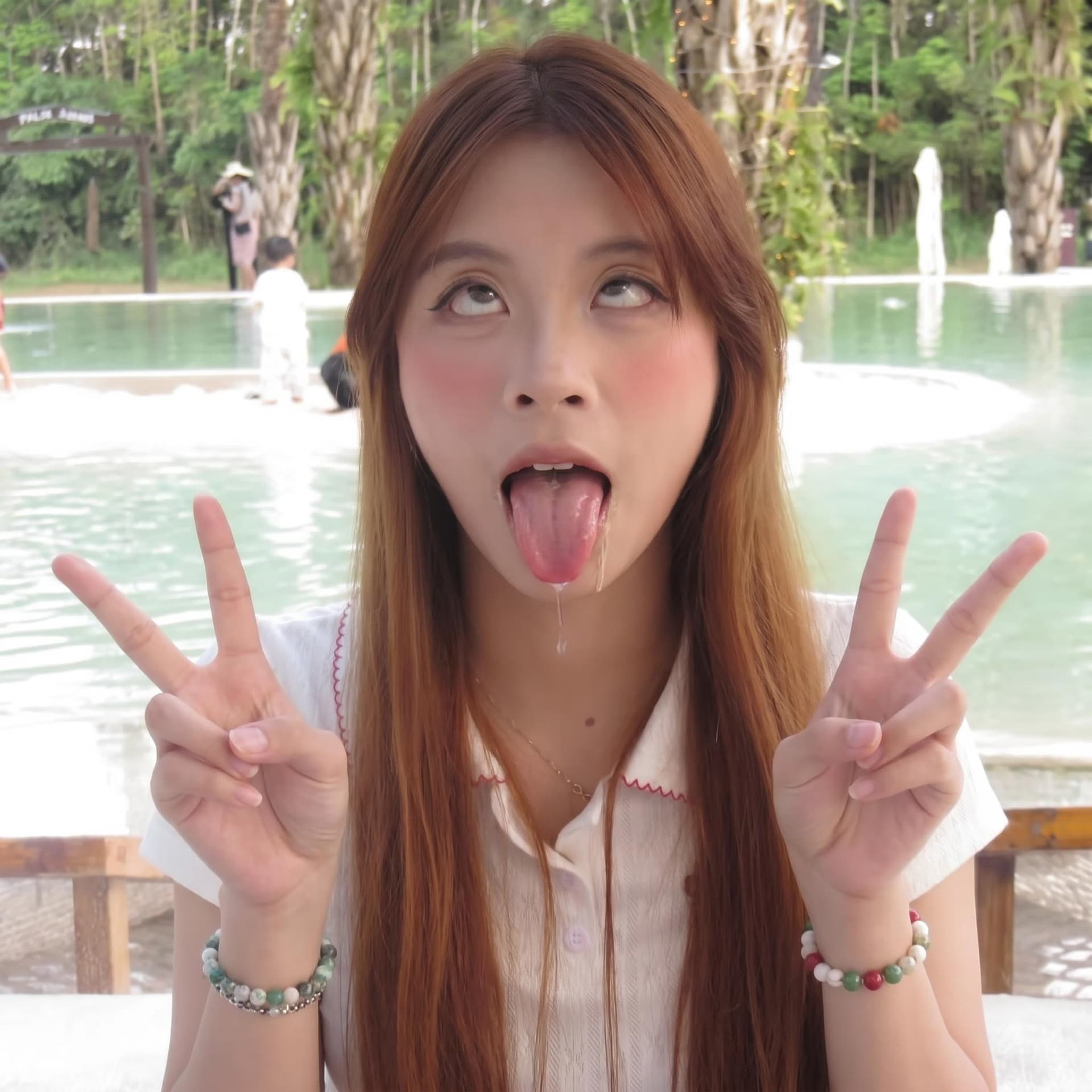 AI generated: ahegao, rolling eyes, cross-eyed, tongue out, open mouth, heavy blush, drooling, dazed expression, d...