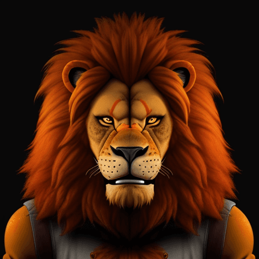 AI generated: A realistic Five Nights at Freddy's character that is an orange lion with a red mane named leonardo ...