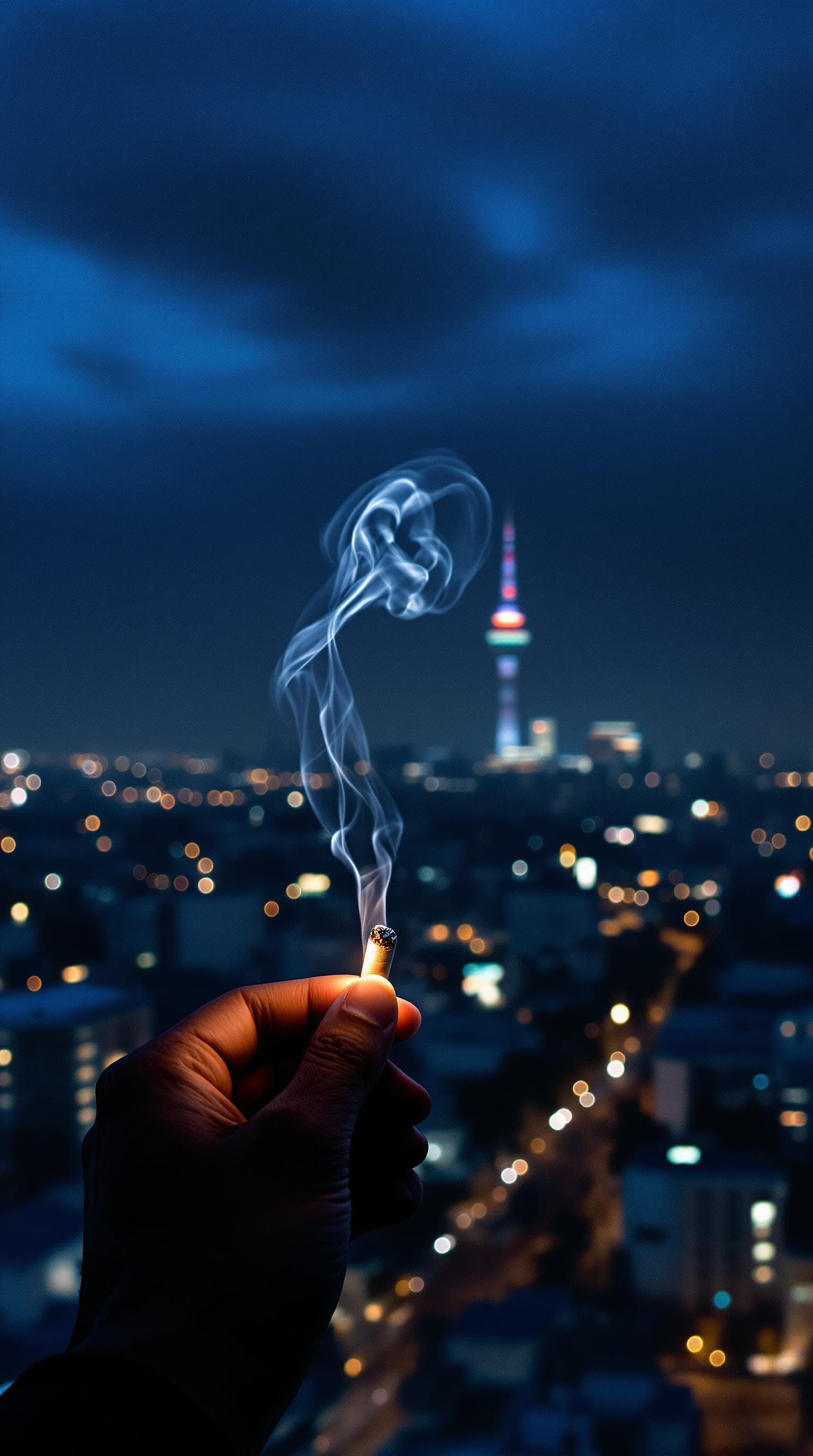 AI generated: POV first-person, i am standing by the window, smoking a cigarette, captured from a first-person per...