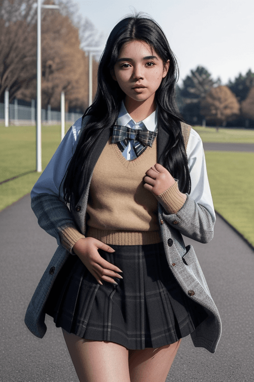 AI generated: (masterpiece, best quality), a cute 18 yo girl wearing a school uniform with vest sweater, coat and ...