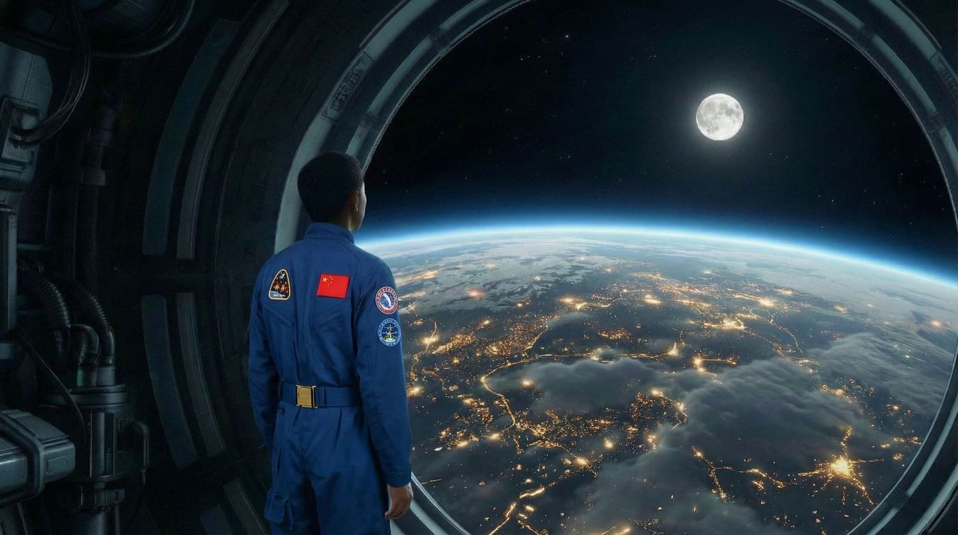 AI generated: 保持图一场景和主角动作,站立姿势和身体体型不变,调整主角服装