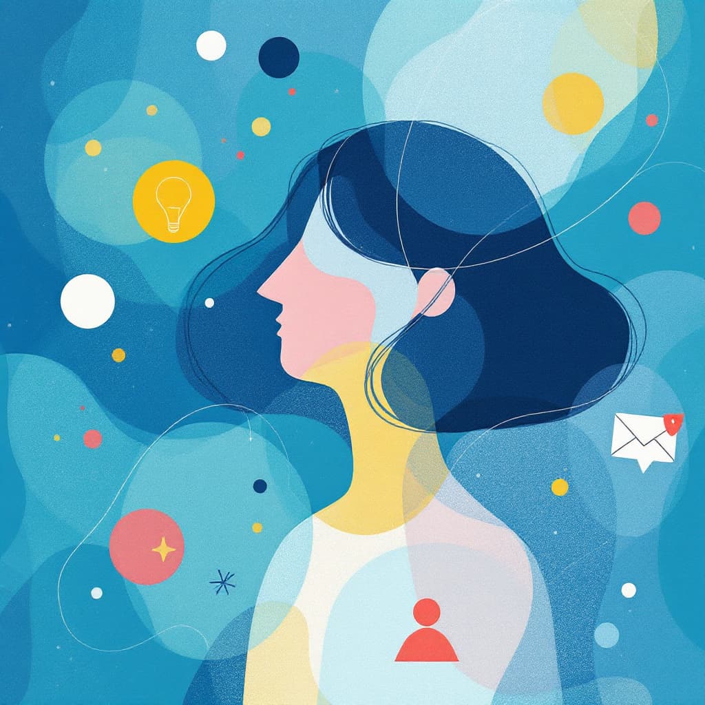 AI generated: Create an image that shows how an abstractly depicted person finds support in the digital space to r...
