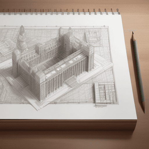 AI generated: A tall image depicting a hand-drawn architectural plan of a large scale event, meticulously sketched...
