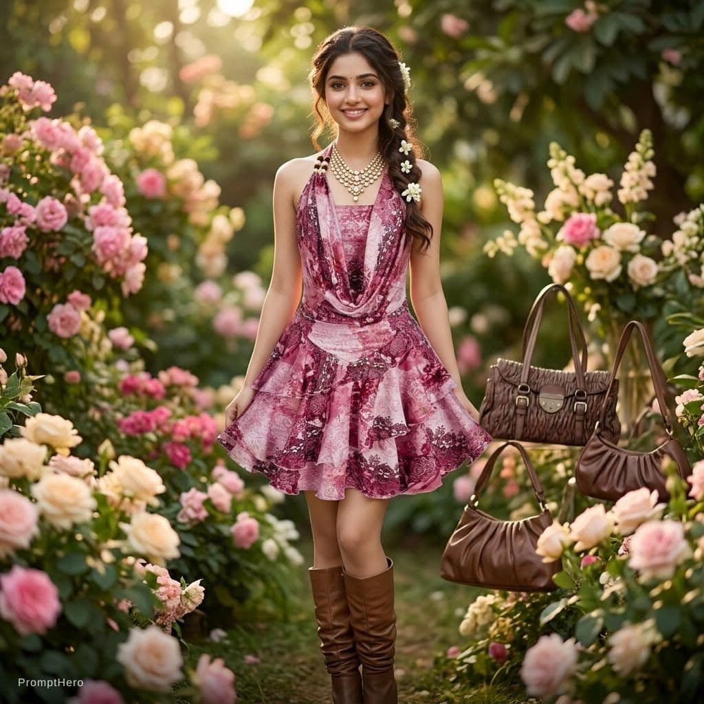 AI generated: Hey create a girl model wearing the dress given in photo ,background should be according to the dres...