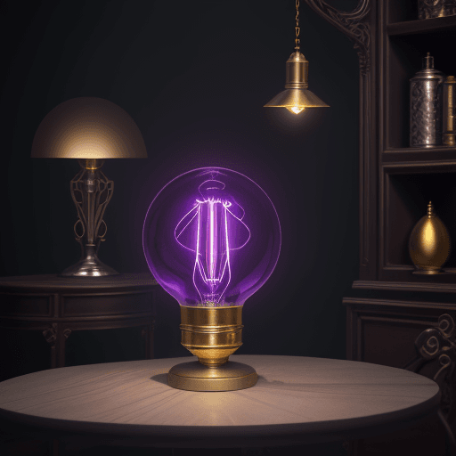 AI generated: Bulb Lamp on the table with the design and character of Thanos The bulb Lamp is gold and purple dark...