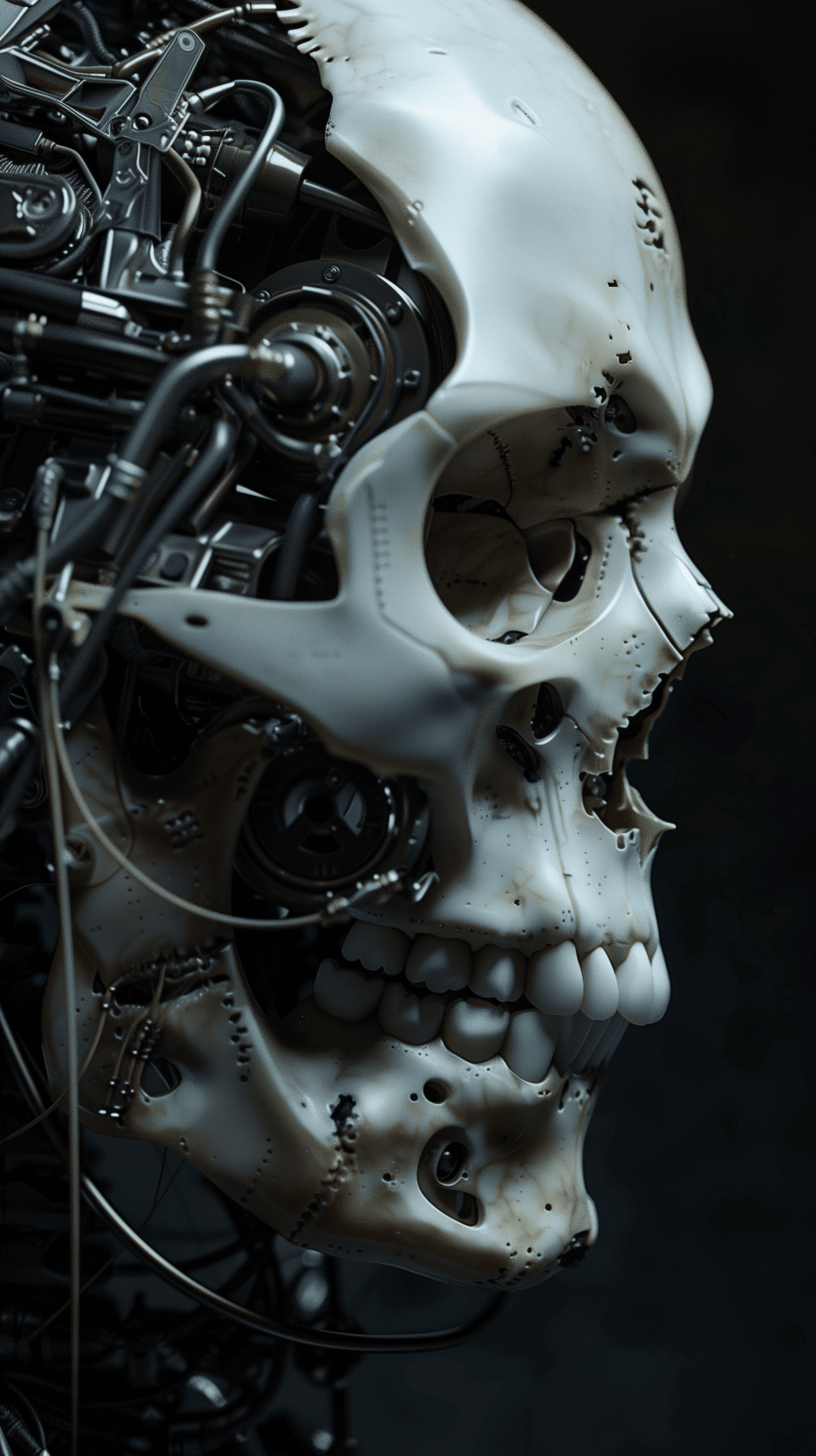 AI generated: highly detailed image of a cybernetic skull, combining elements of both organic and machine, skull i...