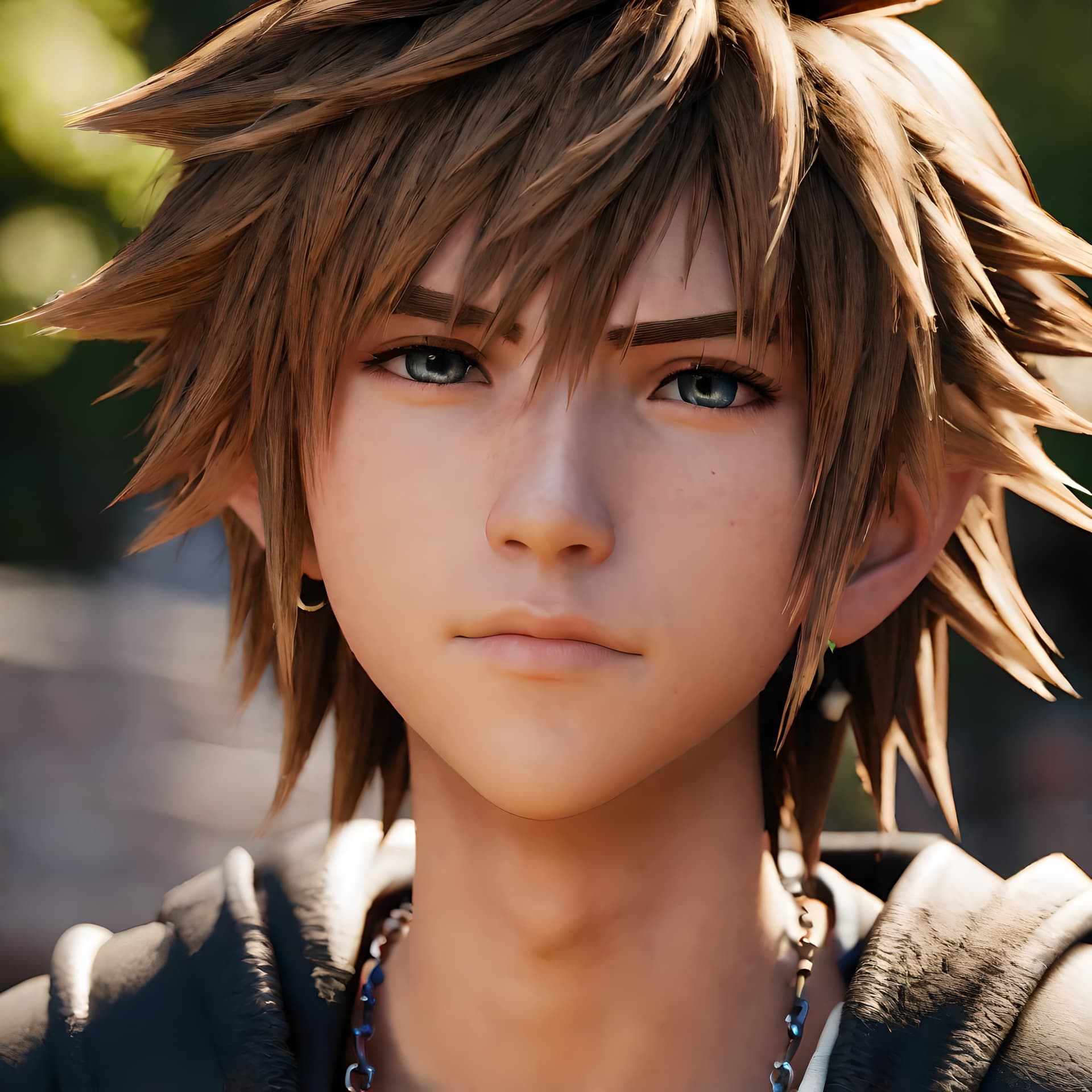 AI generated: a closeup portrait of Sora from Kingdom Hearts, DSLR, photorealistic, depth of field, extremely deta...