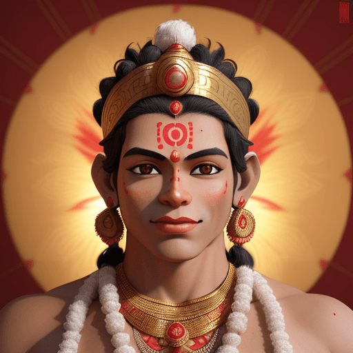 AI generated: Create a 3D rendering of a young Hanuman with a cute and expressive face, wearing traditional Indian...