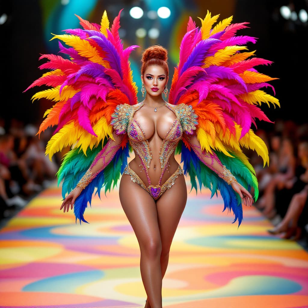 AI generated: Hyper Realistic A stunningly Curvy expressive model Woman on a Parading fashion show runway.
likely ...