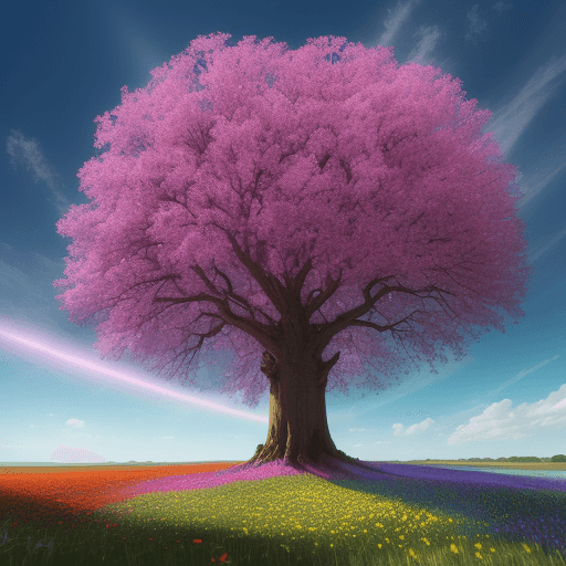 AI generated: a field of wildflowers, vivid colors, glow in sunlight, unique flowers, different sizes and colors, ...