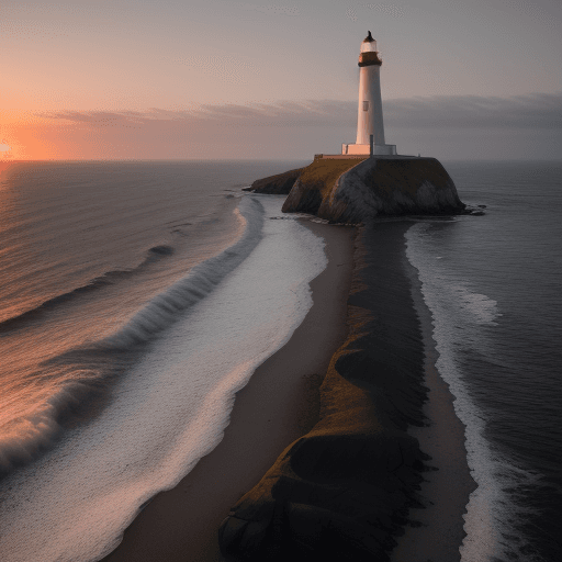 AI generated:  Photo of a lighthouse on a baltic coast island, coast, early morning, foggy, in the background the ...