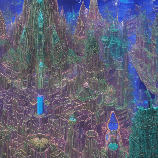 AI generated: a sprawling metropolis with towering spires, intricate architecture, and luminescent pathways,
the b...