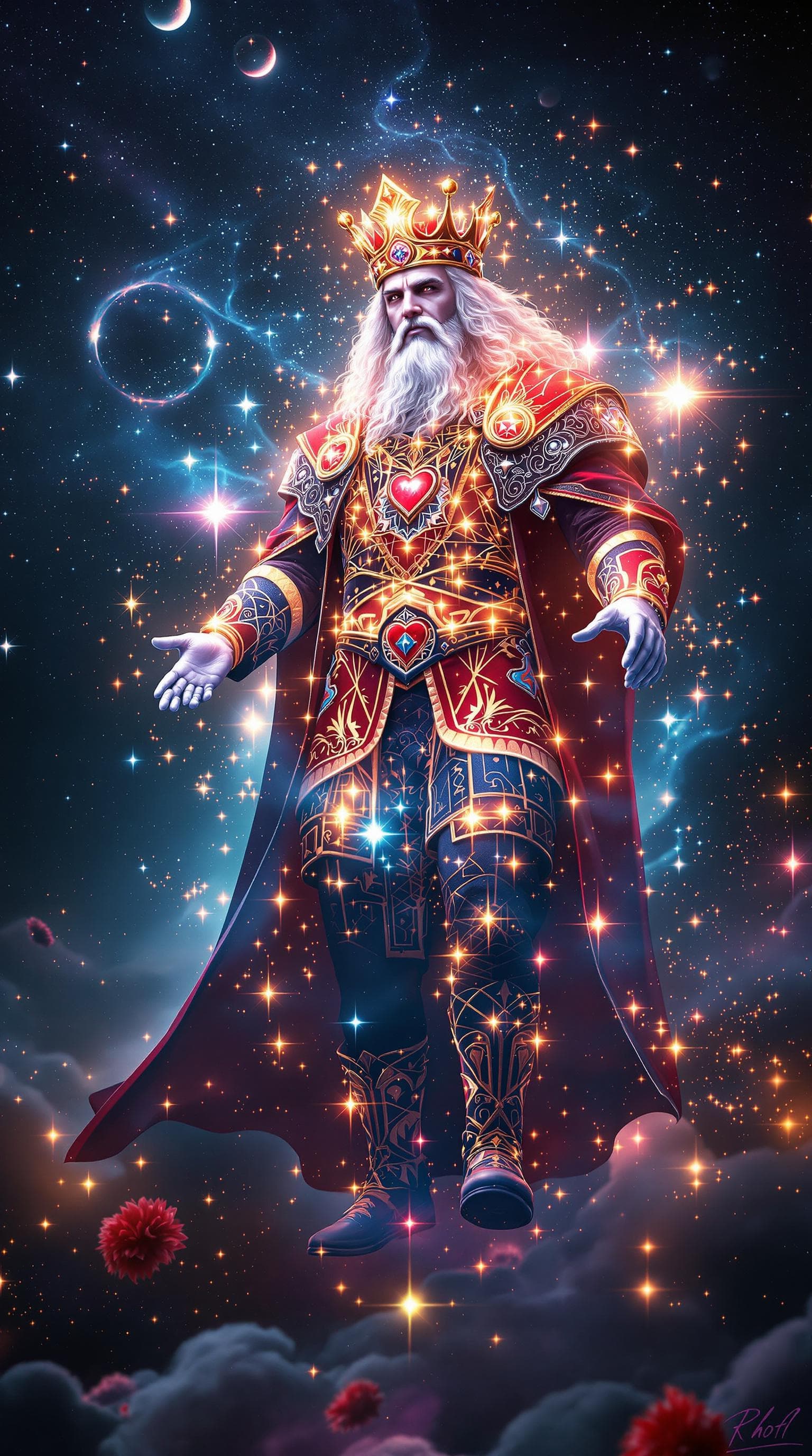 AI generated: Witness the extraordinary transformation as the King of Hearts card comes to life as a 3D hologram, ...