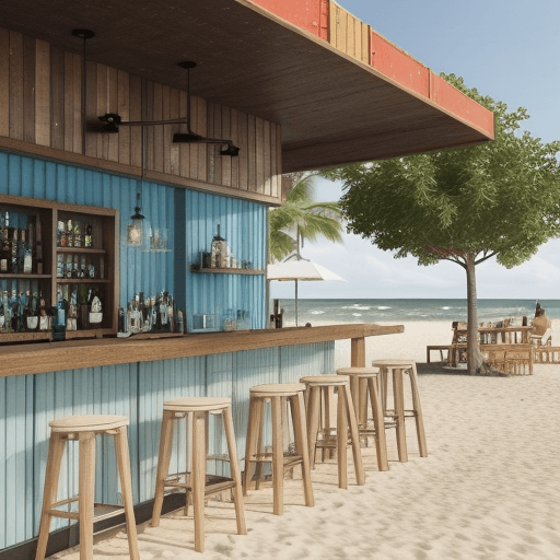 AI generated: A beach bar located in the location of the google maps link, https://maps.app.goo.gl/dhb6apa3j2GCWpi...