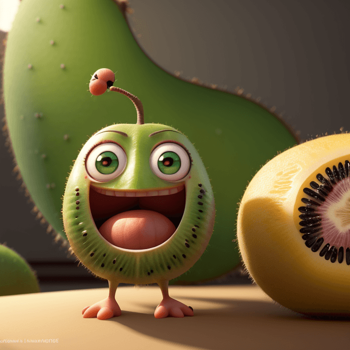 AI generated: A happy cartoon kiwi fruit, Pixar Style, perfect composition, 8k artistic photography, photorealisti...